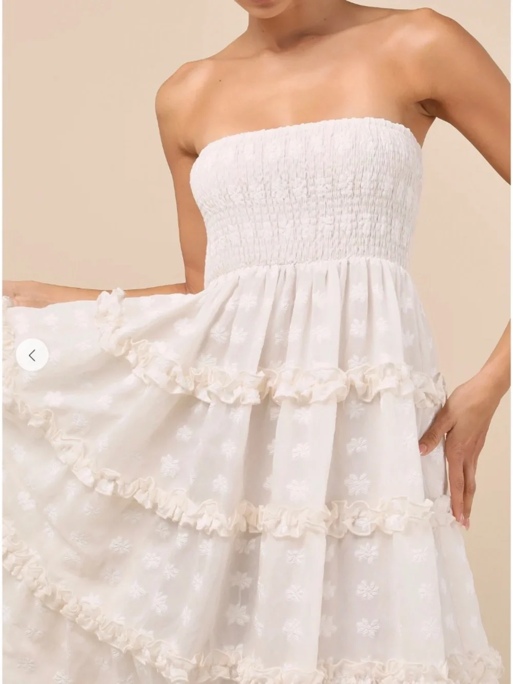 NWT Medium Lulus Beautiful Sentiments Ivory Floral Strapless Tiered Midi Dress - Picture 3 of 3